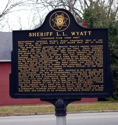 Sheriff L. L. Wyatt Marker (Reverse side) image. Click for full size.