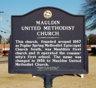 Mauldin United Methodist Church Marker. Click for full size. Mauldin United Methodist Church Marker image. Click for full size.