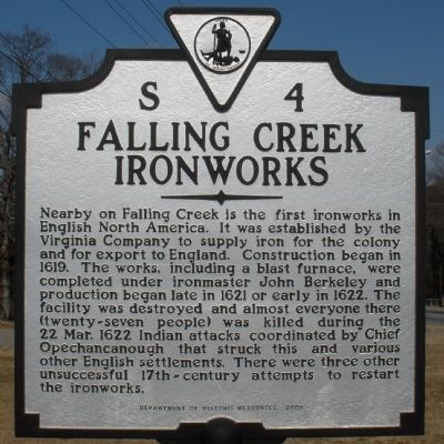 Falling Creek Ironworks Marker. Click for full size. Falling Creek Ironworks Marker image. Click for full size.