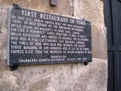 First Restaurant in Town Marker image. Click for full size.