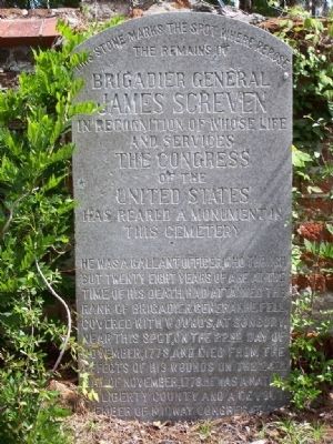 General James Screven Marker at Midway Cemetery( Coordinates:31.805984, -81.431072) image. Click for full size.
