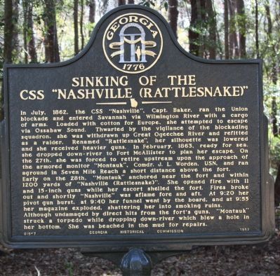 Sinking of the CSS ''Nashville (Rattlesnake)" Marker image. Click for full size.