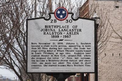 Birthplace of Jobyna Lancaster Ralston-Arlen Marker. Click for full size. Birthplace of Jobyna Lancaster Ralston-Arlen Marker image. Click for full size.