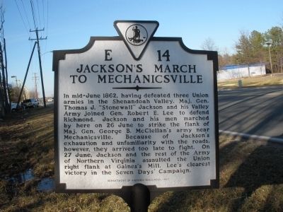 Jackson's March to Mechanicsville Marker image. Click for full size.