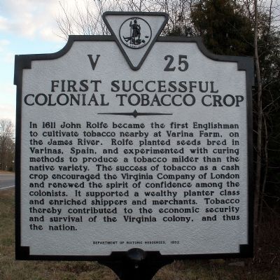 First Successful Colonial Tobacco Crop Marker image. Click for full size.