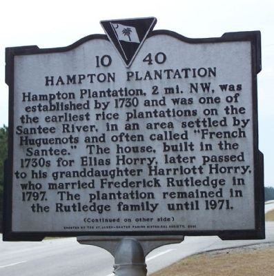 Hampton Plantation Marker (front) image. Click for full size.