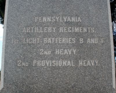 Pennsylvania Artillery Regiments (west face).. Click for full size. Pennsylvania Artillery Regiments (west face). image. Click for full size.