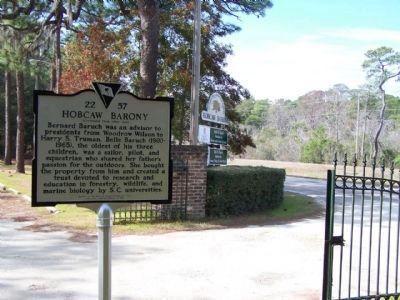 Hobcaw Barony Marker at Hobcaw Road, along US 17. Click for full size. Hobcaw Barony Marker at Hobcaw Road, along US 17 image. Click for full size.