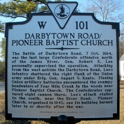 Darbytown Road / Pioneer Baptist Church Marker image. Click for full size.