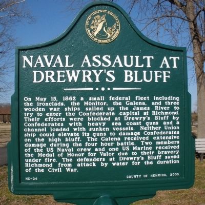 Naval Assault at Drewry’s Bluff Marker image. Click for full size.