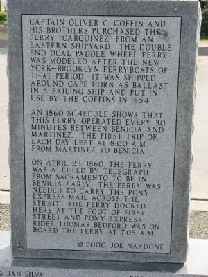 Back View of the Pony Express Ferry “Carquinez” Marker. Click for full size. Back View of the Pony Express Ferry “Carquinez” Marker image. Click for full size.