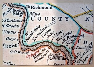 1770 map showing Osburns on the James River. image. Click for full size.