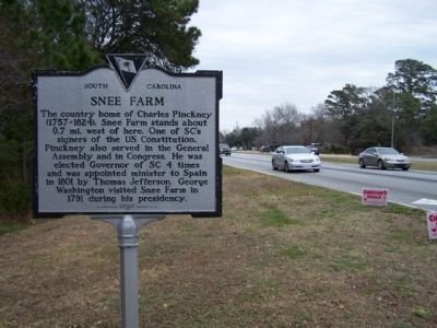 Snee Farm Marker, looking northward along US 17 image. Click for full size.