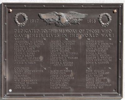 World War Memorial Marker -<br>West Side image. Click for full size.