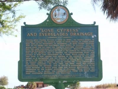 "Lone Cypress" and Everglades Drainage Marker image. Click for full size.