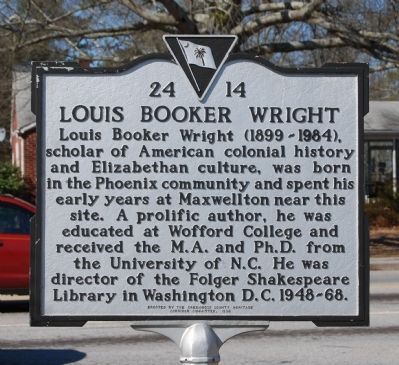 Louis Booker Wright Marker image. Click for full size.