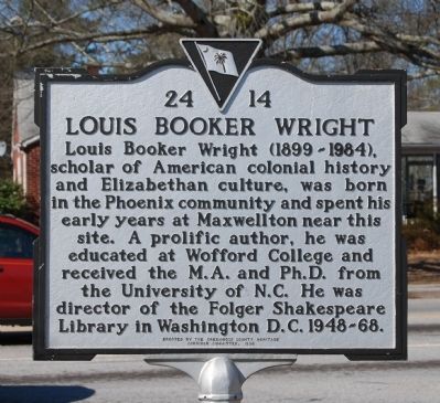 Louis Booker Wright Marker. Click for full size. Louis Booker Wright Marker image. Click for full size.