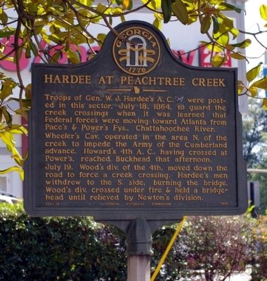 Hardee at Peachtree Creek Marker. Click for full size. Hardee at Peachtree Creek Marker image. Click for full size.