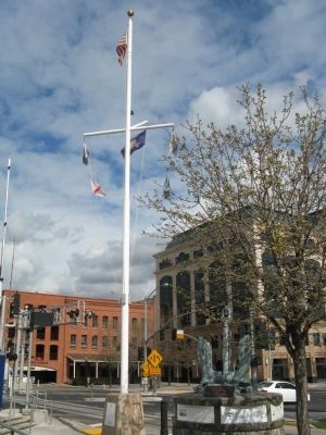 The AMMV Plaza Memorial Committee Plaque and Flag Mast image. Click for full size.
