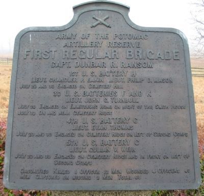 First Regular Brigade, Artillery Reserve Tablet image. Click for full size.