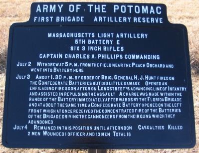 Battery E, 5th Massachusetts Light Artillery Tablet image. Click for full size.