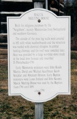 Mauck Meeting House Marker. Click for full size. Mauck Meeting House Marker image. Click for full size.