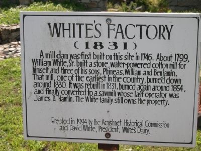 White's Factory Marker. Click for full size. White's Factory Marker image. Click for full size.