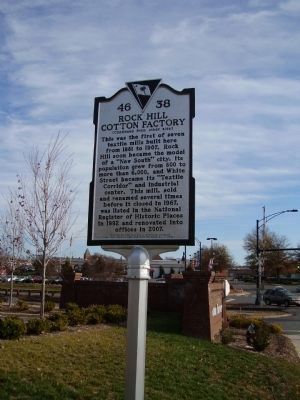 Rock Hill Cotton Factory Marker </b>(reverse) image. Click for full size.