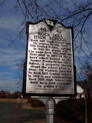Rock Hill High School Marker </b>(front) image. Click for full size.