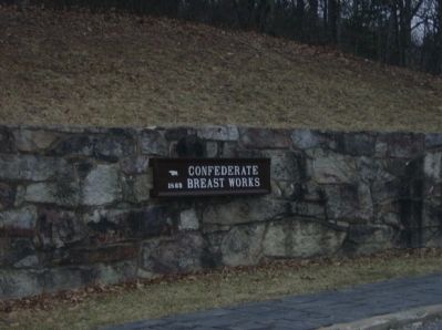 Confederate Breastworks Parking Lot sign. Click for full size. Confederate Breastworks Parking Lot sign image. Click for full size.