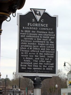Florence Railroad Company Face of Marker. Click for full size. Florence Railroad Company Face of Marker image. Click for full size.