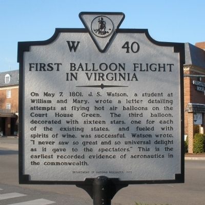 First Balloon Flight in Virginia Marker image. Click for full size.