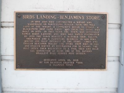 Birds Landing - Benjamin's Store Marker image. Click for full size.