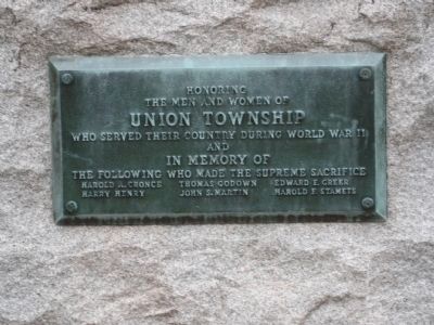 Union Township World War II Memorial Marker. Click for full size. Union Township World War II Memorial Marker image. Click for full size.