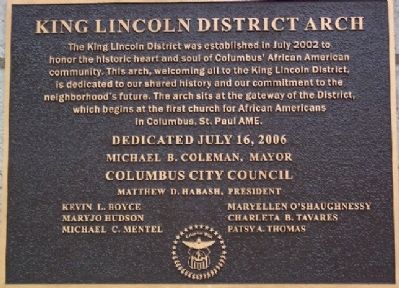 King Lincoln District Arch Marker image. Click for full size.