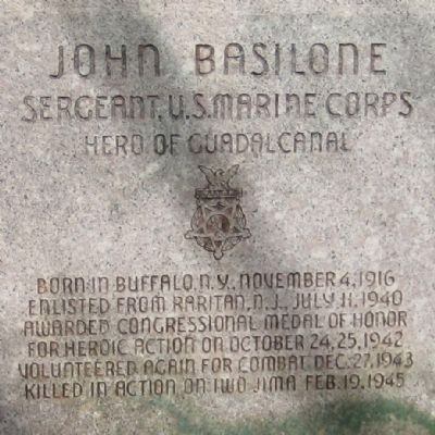 John Basilone Monument - Front Inscription image. Click for full size.