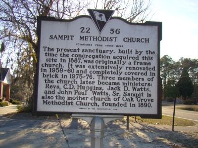 Sampit Methodist Church Marker, Side Two image. Click for full size.