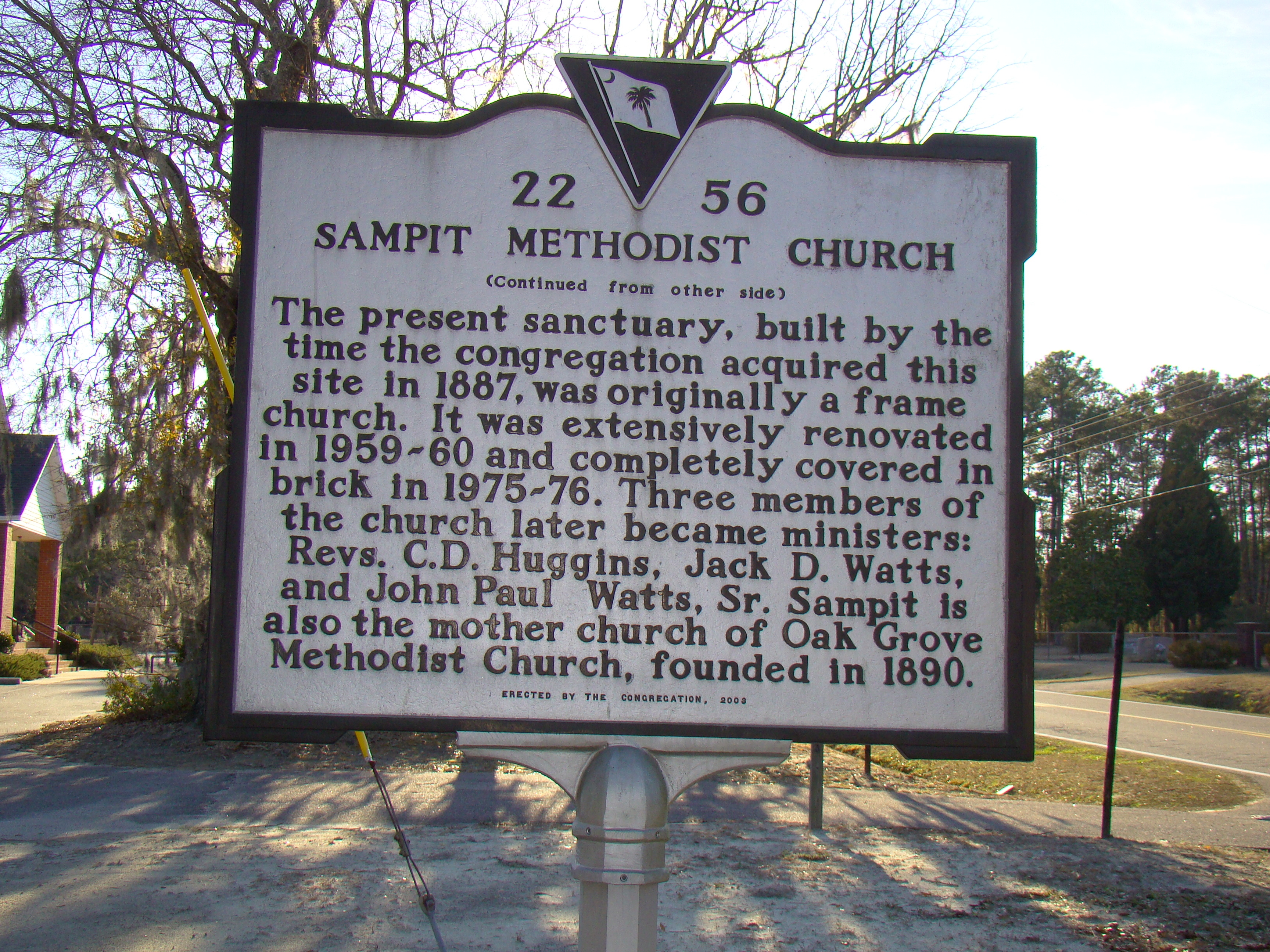 Sampit Methodist Church Marker, Side Two