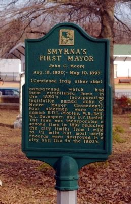 Smyrna’s First Mayor Marker reverse image. Click for full size.