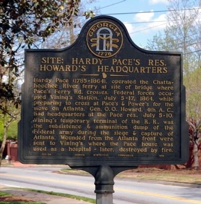 Site: Hardy Pace’s Res., Howard’s Headquarters Marker image. Click for full size.