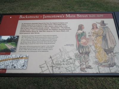 Backstreet – Jamestown’s Main Street 1620-1699 Marker image. Click for full size.