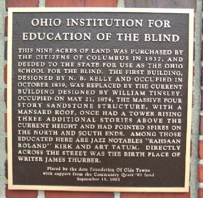 Ohio Institution for Education of the Blind Marker image. Click for full size.