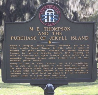M.E. Thompson and the Purchase of Jekyll Island Marker image. Click for full size.