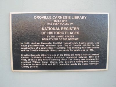 Oroville Carnegie Library Marker image. Click for more information.