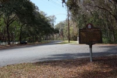 The Spanish on Jekyll Island Marker, looking west on Beachview Drive at Clam Creek Road image. Click for full size.