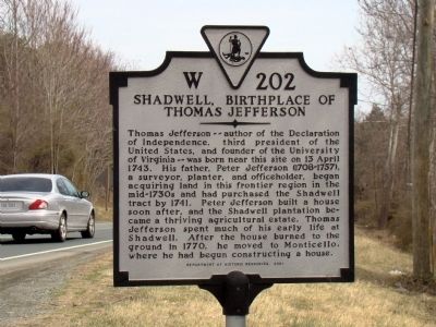 Shadwell, Birthplace of Thomas Jefferson Marker image. Click for full size.