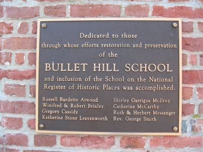 Bullet Hill School Dedication Plaque image. Click for full size.