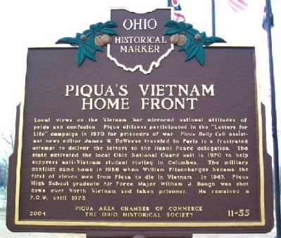 Piqua's Vietnam Home Front Marker (Side A). Click for full size. Piqua's Vietnam Home Front Marker (Side A) image. Click for full size.