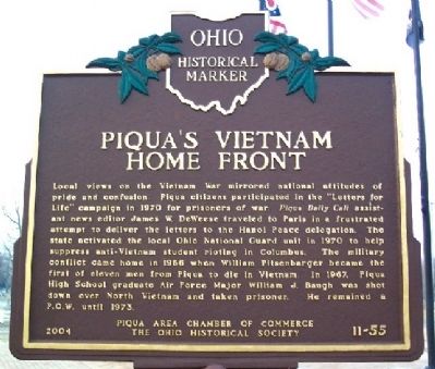 Piqua's Vietnam Home Front Marker (Side A) image. Click for full size.