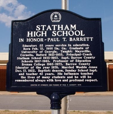 Statham High School Marker image. Click for full size.